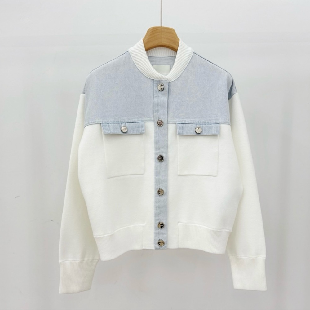Sandro Women dual-material coatigan cardigan white denim